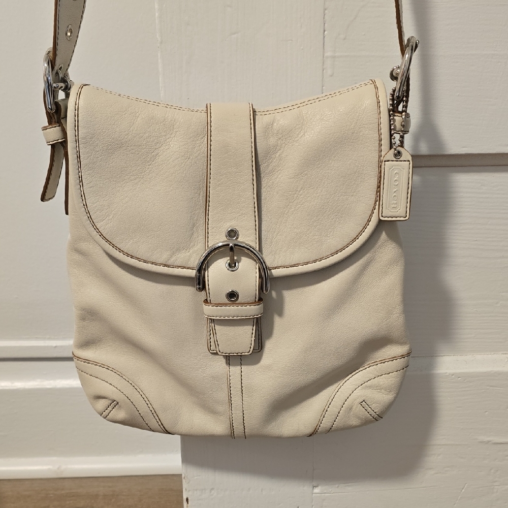 Coach SALE Beige Leather Adjustable Strap Crossbody/Shoulder Bag